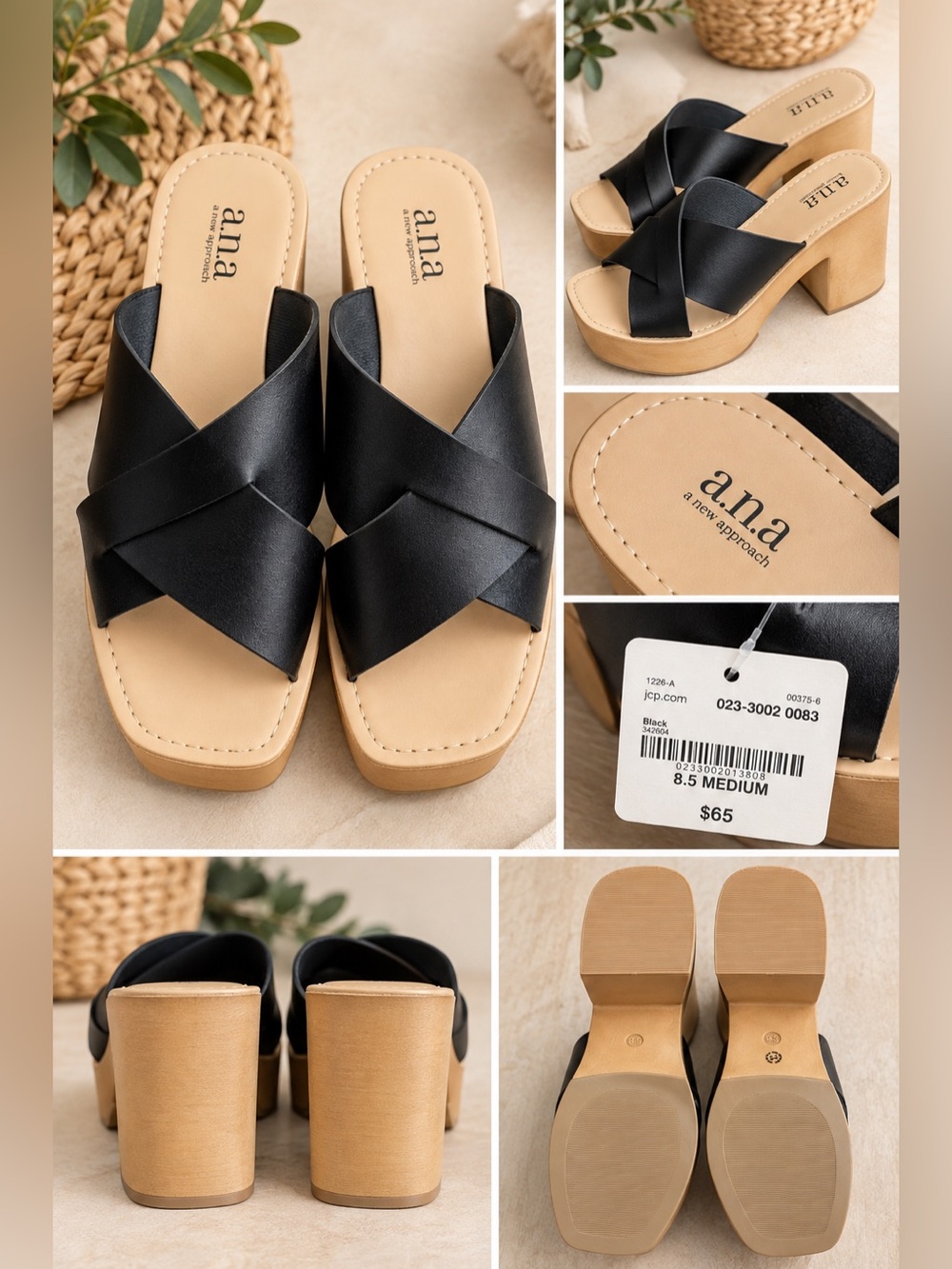 a.n.a Black Crisscross Platform Block Heel Sandals 8.5 NWT